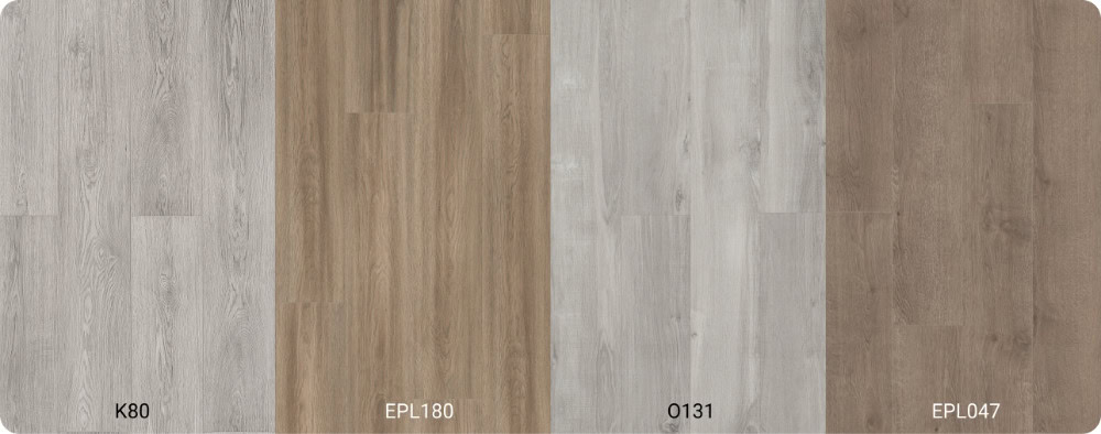 Mẫu sàn gỗ gam màu xám ghi và xám gỗ tự nhiên: K80, EPL180, O131, EPL047 Mẫu sàn gỗ gam màu xám ghi và xám gỗ tự nhiên: K80, EPL180, O131, EPL047