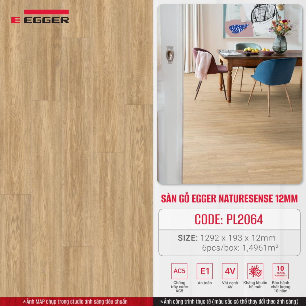 Naturesense 12mm PL2064 là sàn gỗ nhập khẩu nhà máy Đức, gam màu vàng kem