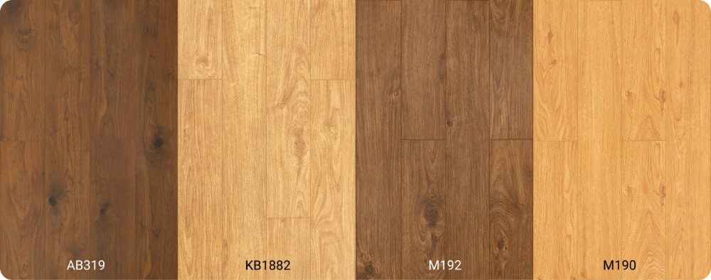 Sàn gỗ tông màu vàng ấm kết hợp vân gỗ tự nhiên: AB319, KB1882, M192, M190 Sàn gỗ tông màu vàng ấm kết hợp vân gỗ tự nhiên: AB319, KB1882, M192, M190