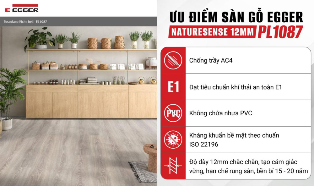 Ưu điểm của sàn gỗ Egger dòng Naturesense 12mm PL1087