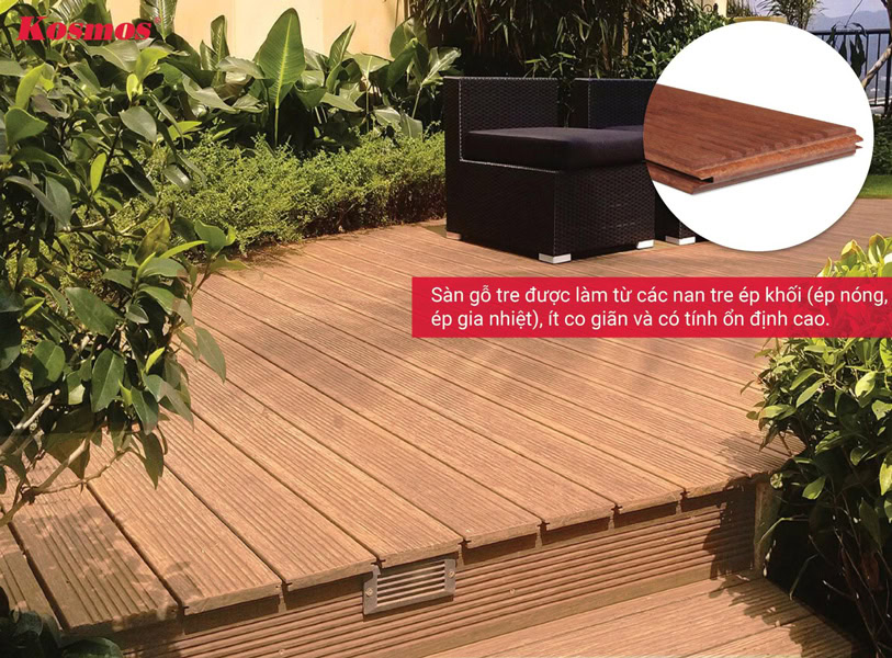 Sàn gỗ tre lót sân vườn
