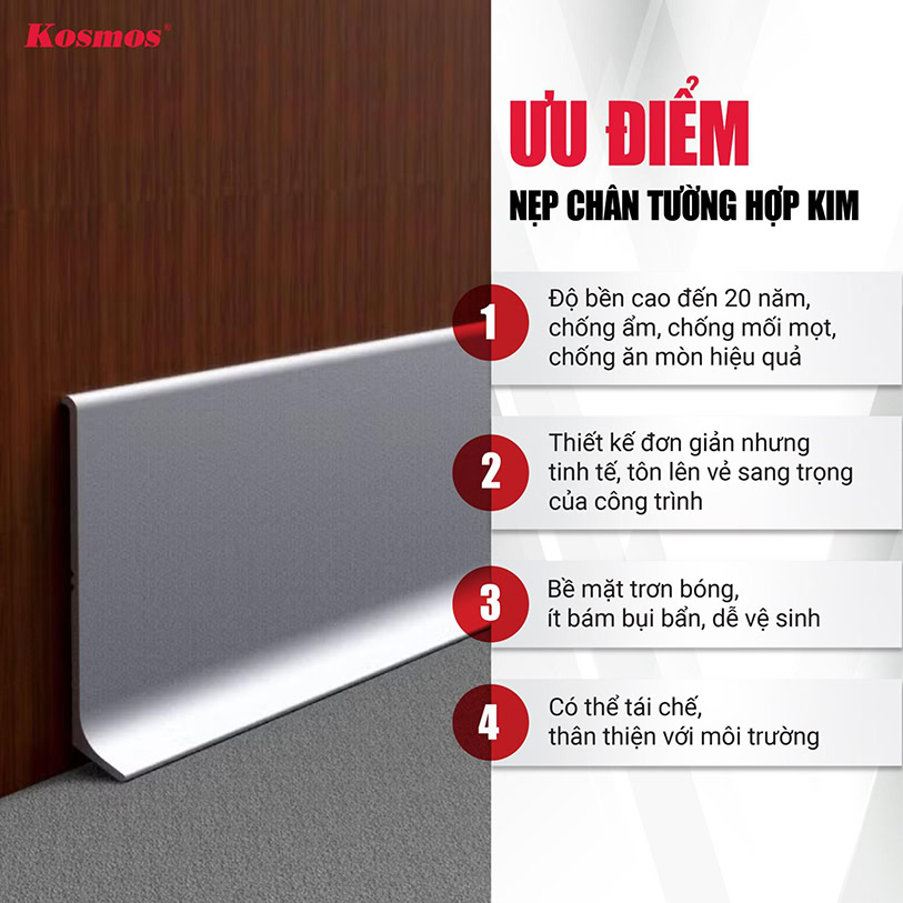 Ưu điểm của nẹp chân tường hợp kim Ưu điểm của nẹp chân tường hợp kim