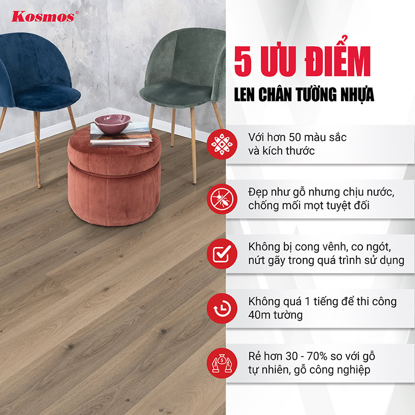 Ưu điểm len chân tường nhựa Ưu điểm len chân tường nhựa