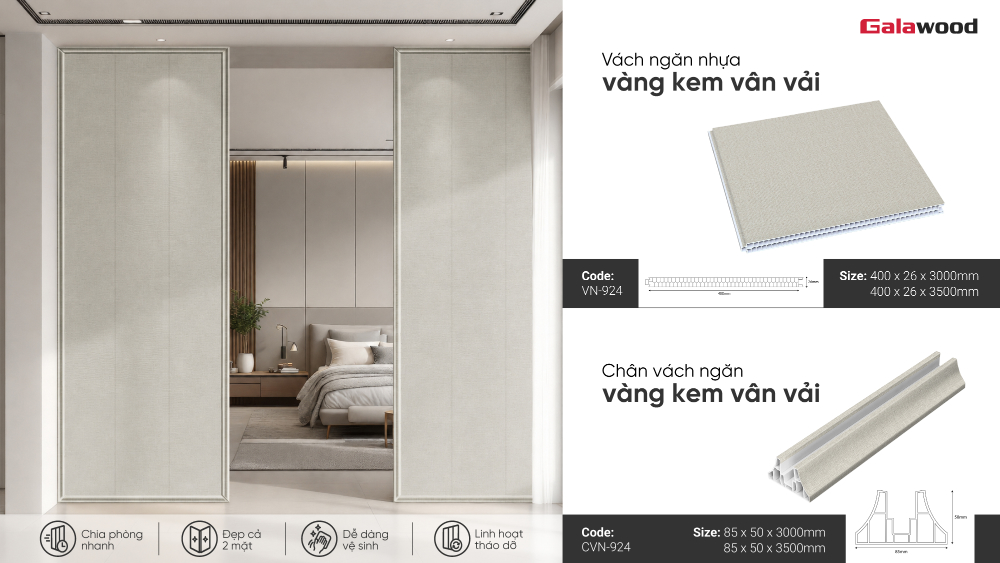 Bộ vách ngăn nhựa vân vải kem 924 bao gồm tấm vách và chân vách