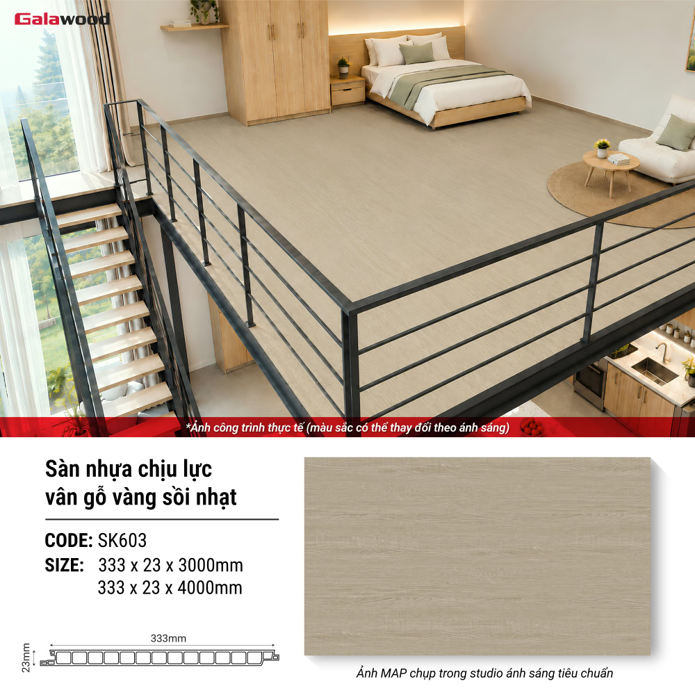 Hình ứng dụng sàn nhựa chịu lực Galawood SK603 vân gỗ vàng sồi nhạt Hình ứng dụng sàn nhựa chịu lực Galawood SK603 vân gỗ vàng sồi nhạt