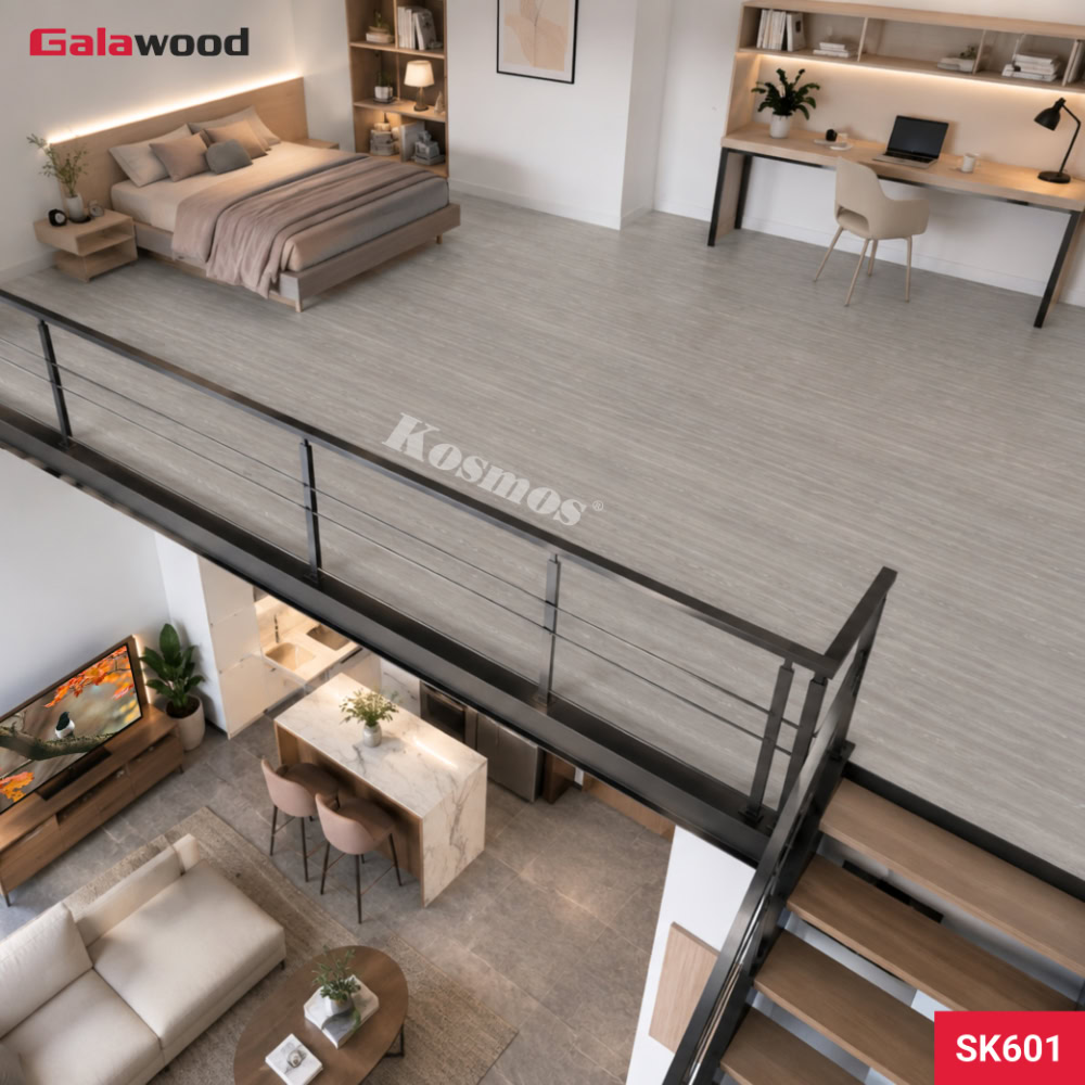 Hình nội thất sàn gác lửng vân gỗ xám SK601 Hình nội thất sàn gác lửng vân gỗ xám SK601