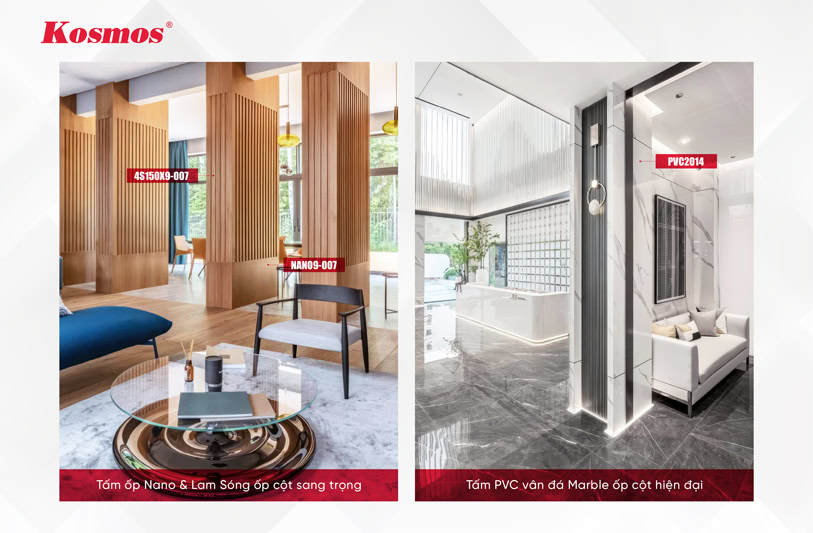 Tấm Nano, Lam Sóng và PVC vân đá ốp trang trí cột nhà