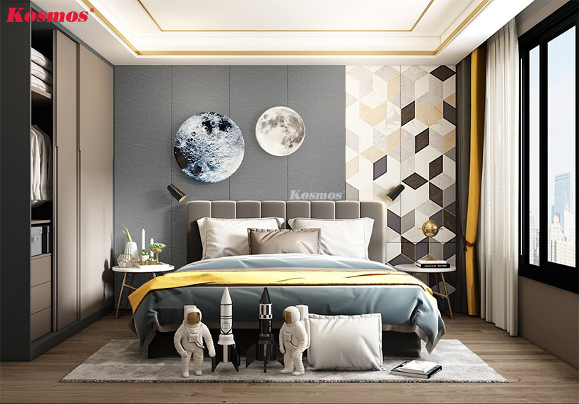 Tấm ốp than tre giả kim loại biên dạng chiếc lá màu bạc TT-867 ốp vách đầu giường