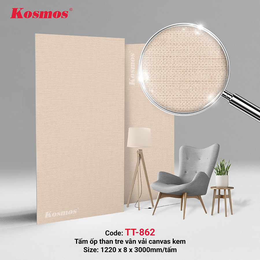 Tấm ốp than tre vân vải canvas màu kem TT-862