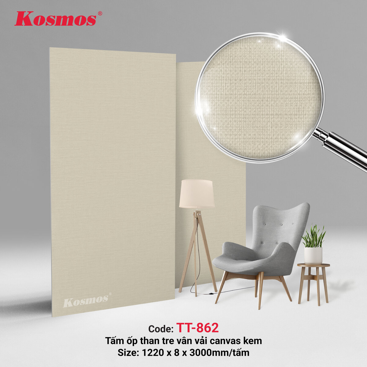 Tấm ốp than tre vân vải canvas màu kem TT-862