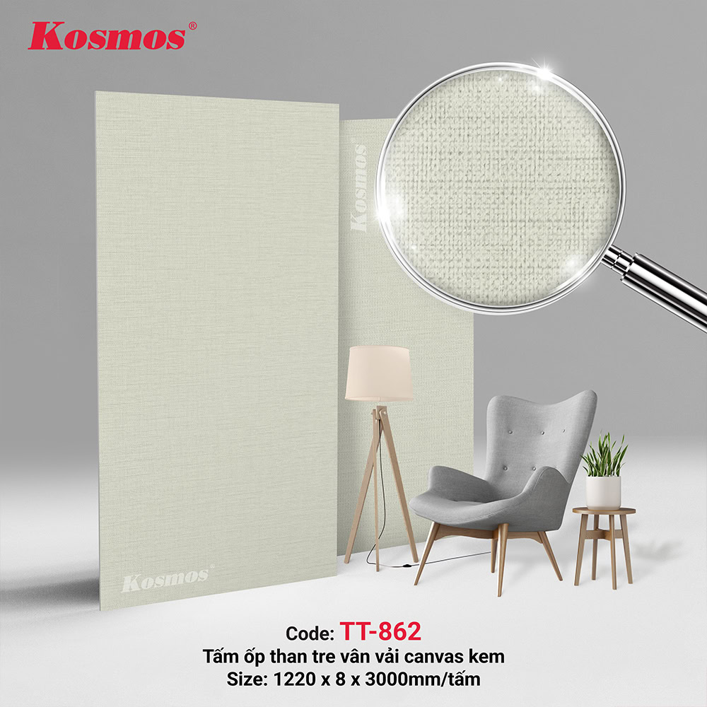 Tấm ốp than tre vân vải canvas màu kem TT-862