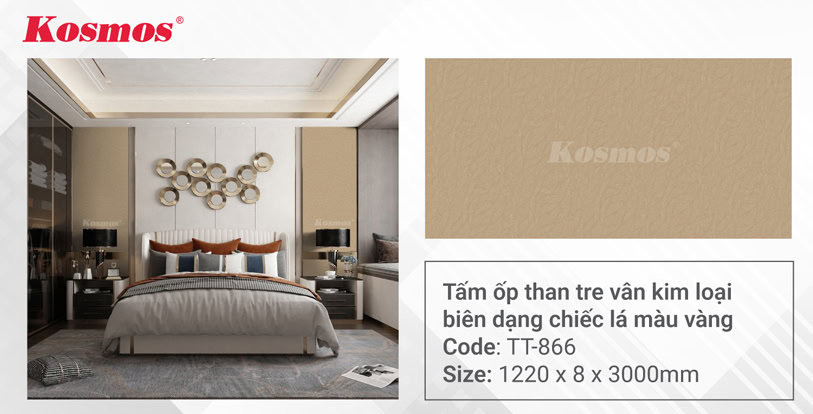 Tấm ốp than tre vân kim loại biên dạng chiếc lá màu vàng TT-866