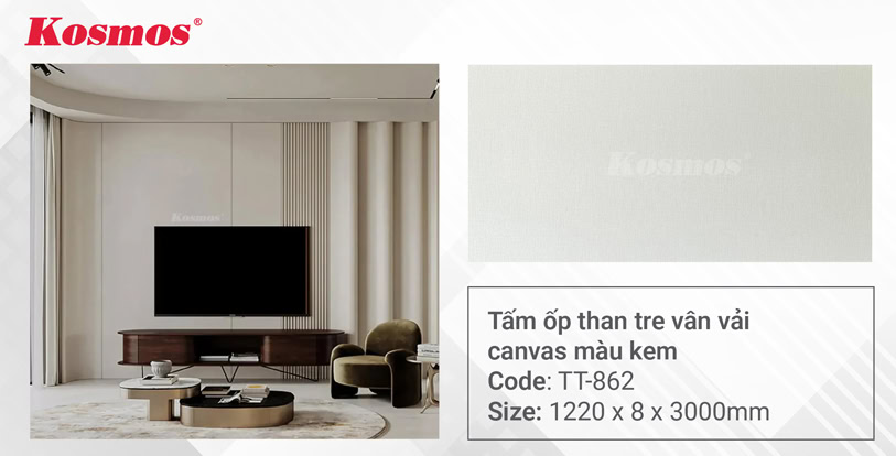 Tấm ốp than tre vân vải canvas màu kem TT-862