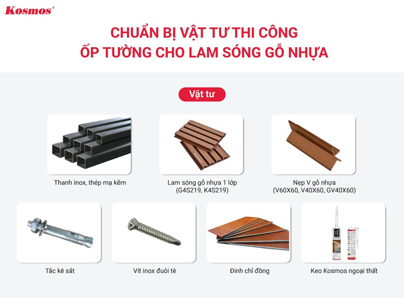 7 vật tư thi công ốp tường cho lam sóng gỗ nhựa 1 lớp