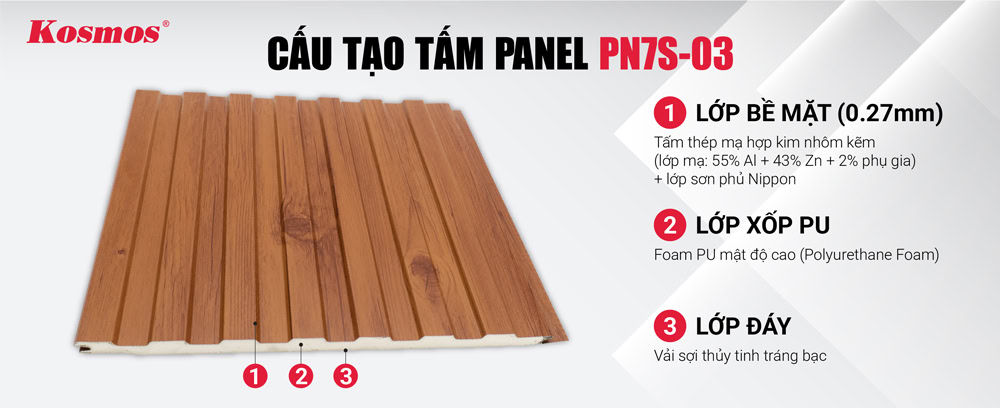 Các lớp cấu tạo của tấm Panel ngoài trời cách nhiệt Kosmos PN7S-03 Các lớp cấu tạo của tấm Panel ngoài trời cách nhiệt Kosmos PN7S-03