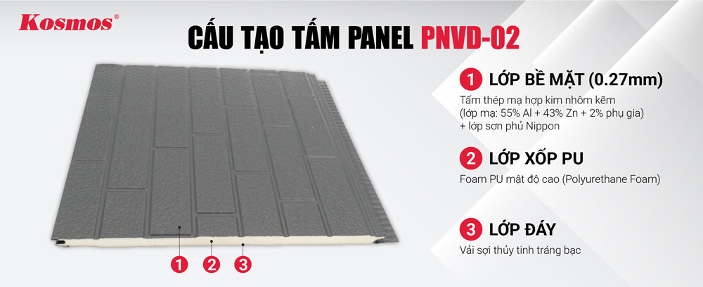 Cấu tạo của tấm ốp cách nhiệt PNVD-02 vân gạch màu xám Cấu tạo của tấm ốp cách nhiệt PNVD-02 vân gạch màu xám