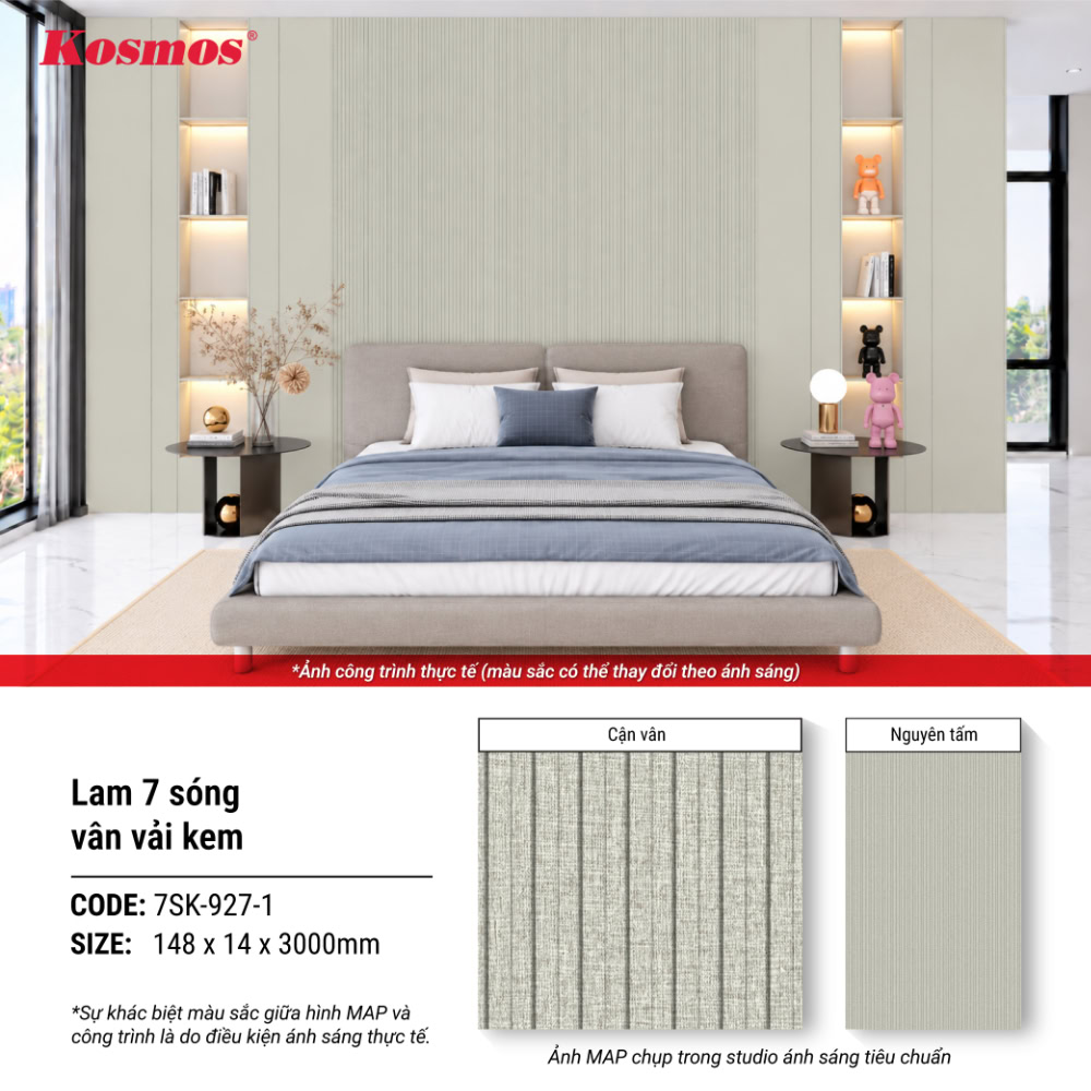 Hình ứng dụng tấm ốp lam 7 sóng vân vải kem 7SK-927-1 Hình ứng dụng tấm ốp lam 7 sóng vân vải kem 7SK-927-1
