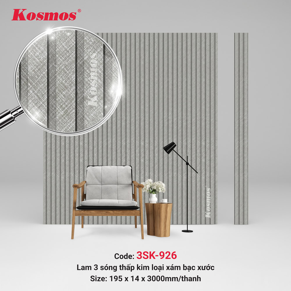 Lam 3 sóng 3SK-926 kim loại xám xước bạc được ưa chuộng trong trang trí nội thất
