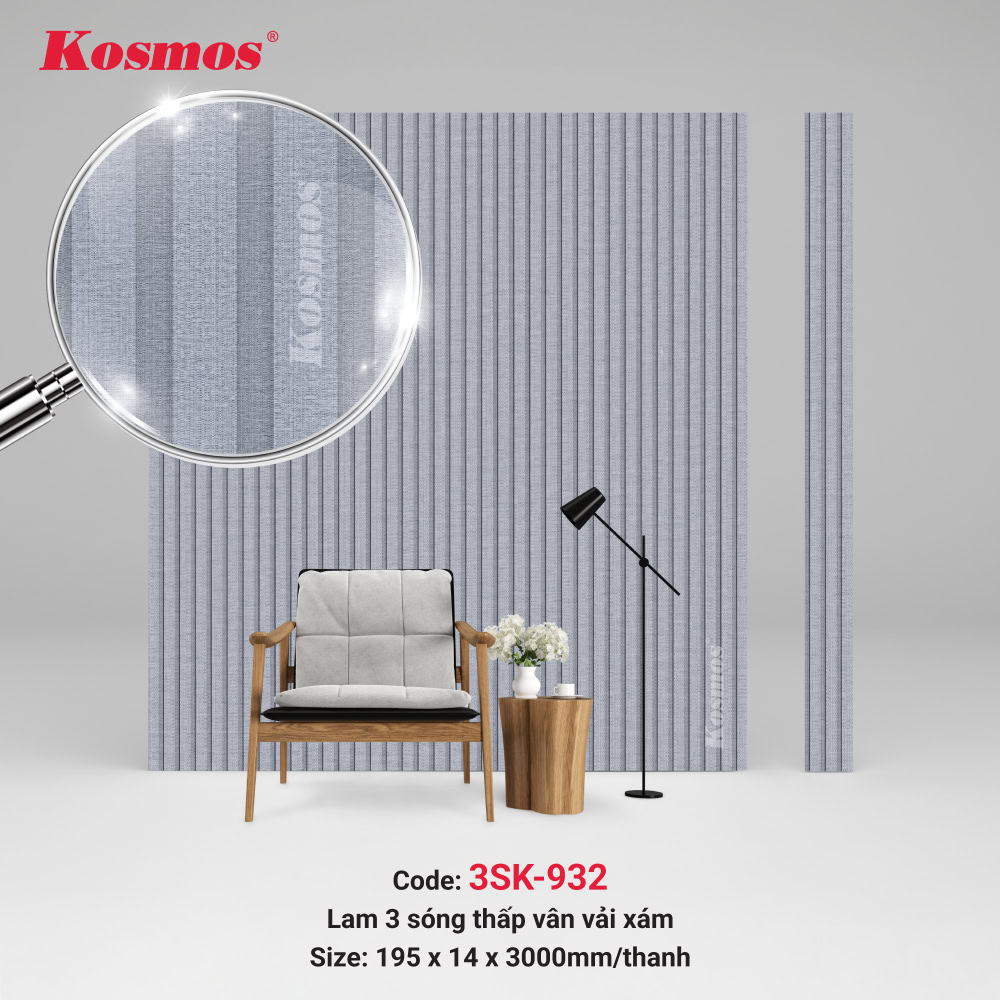 Lam sóng Kosmos 3SK-932 vân vải xám nâng cao thẩm mỹ công trình nội thất