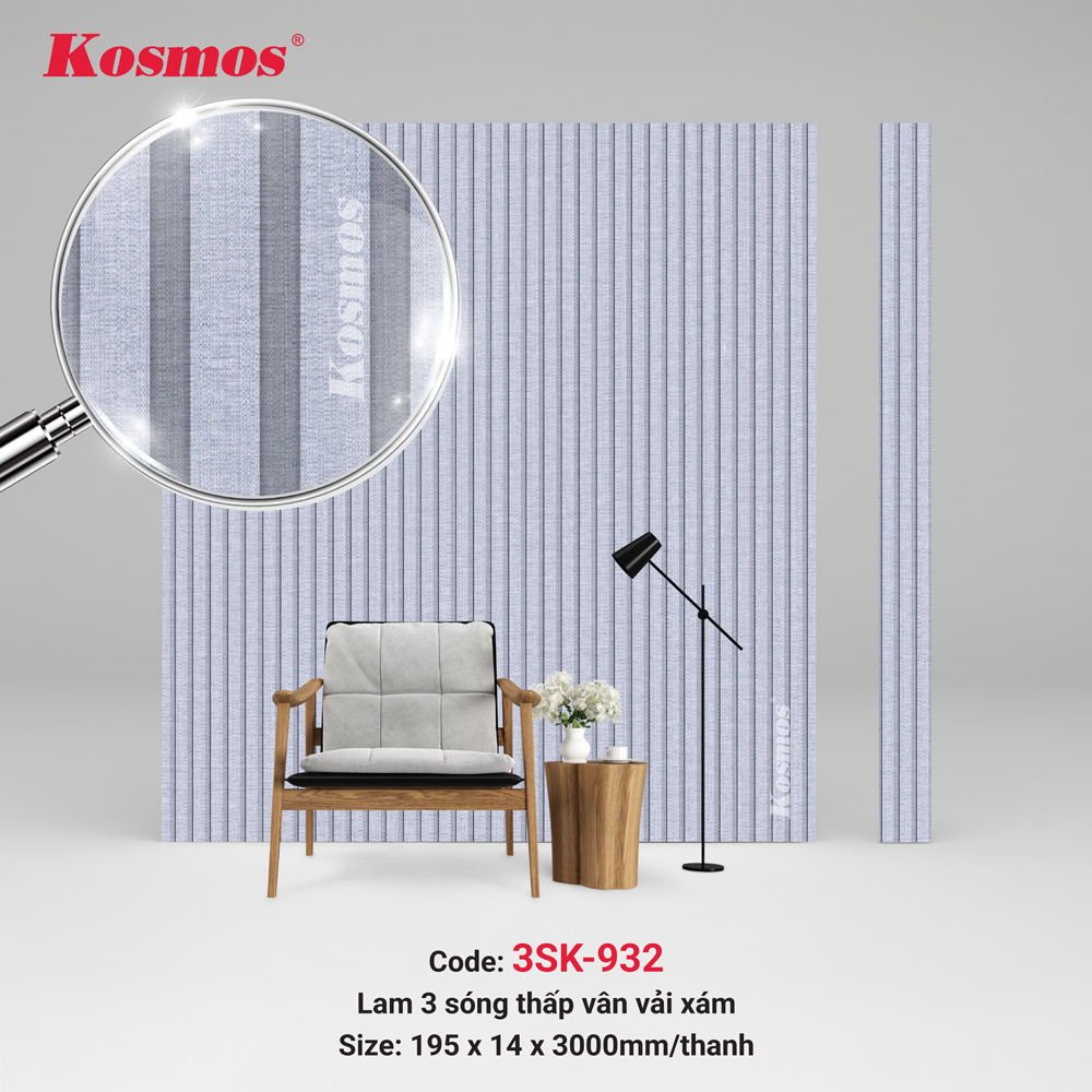 Lam sóng Kosmos 3SK-932 vân vải xám nâng cao thẩm mỹ công trình nội thất