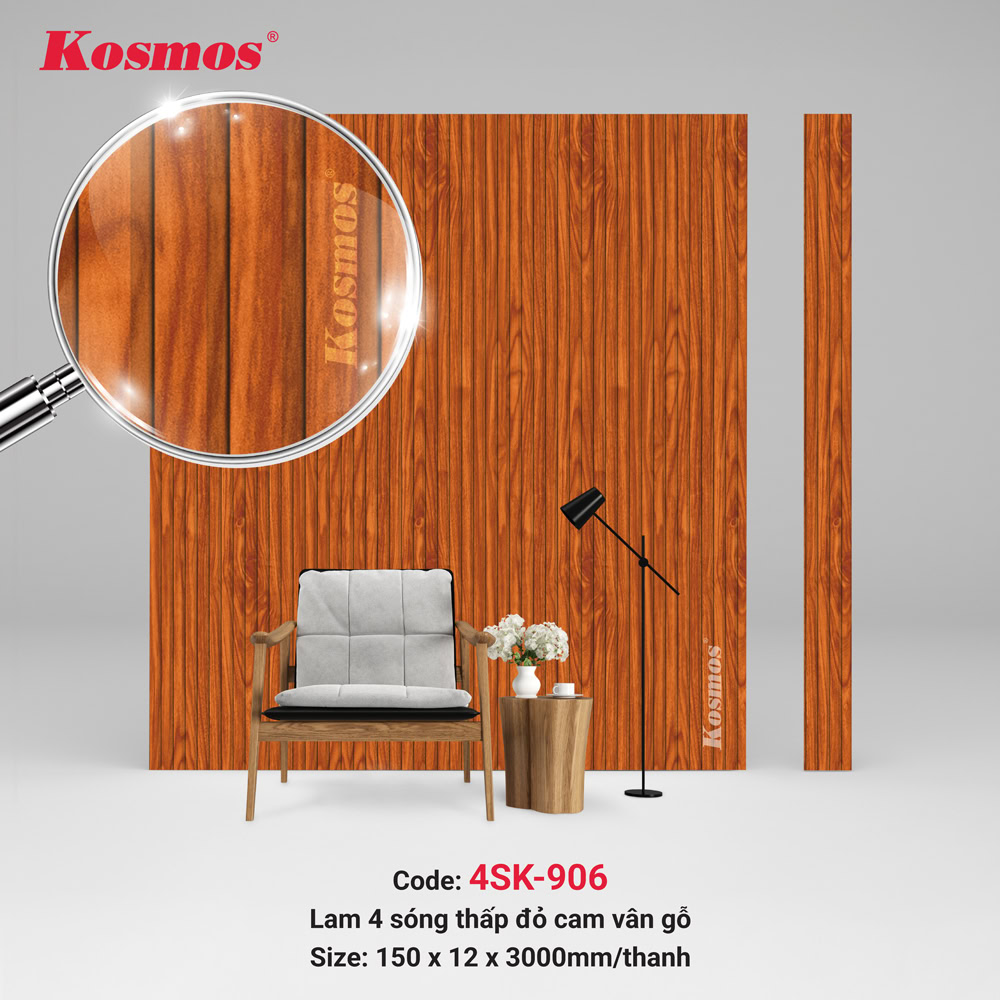 Lam 4 sóng thấp 4SK-906 đỏ cam vân gỗ nâng cao thẩm mỹ không gian nội thất Lam 4 sóng thấp 4SK-906 đỏ cam vân gỗ nâng cao thẩm mỹ không gian nội thất