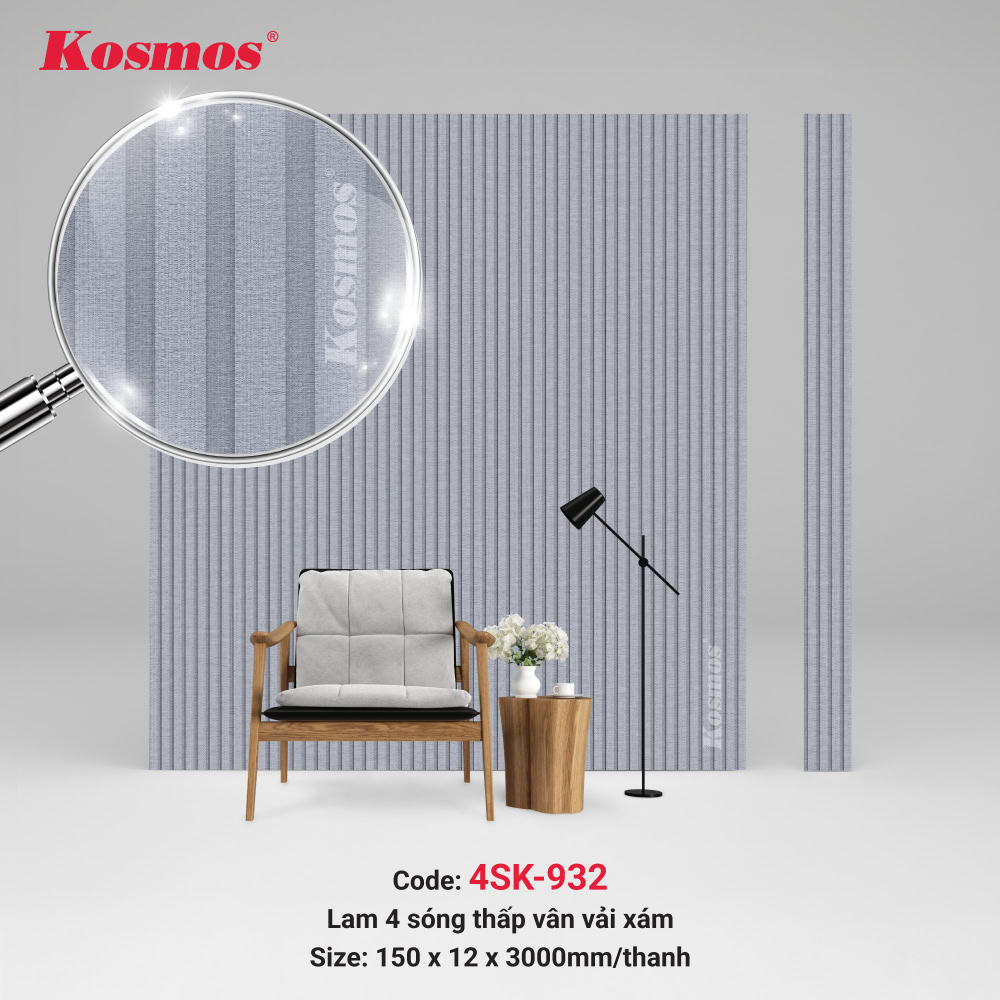 Lam 4 sóng thấp 4SK-932 vân vải xám mang tính thẩm mỹ cao