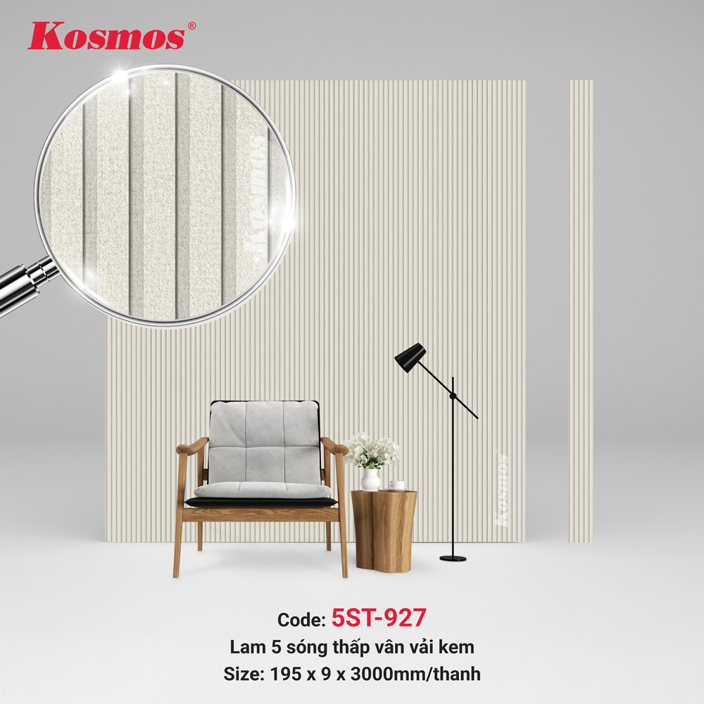 Tấm ốp lam 5 sóng vân vải kem mã 5ST-927 mang tính thẩm mỹ cao Tấm ốp lam 5 sóng vân vải kem mã 5ST-927 mang tính thẩm mỹ cao