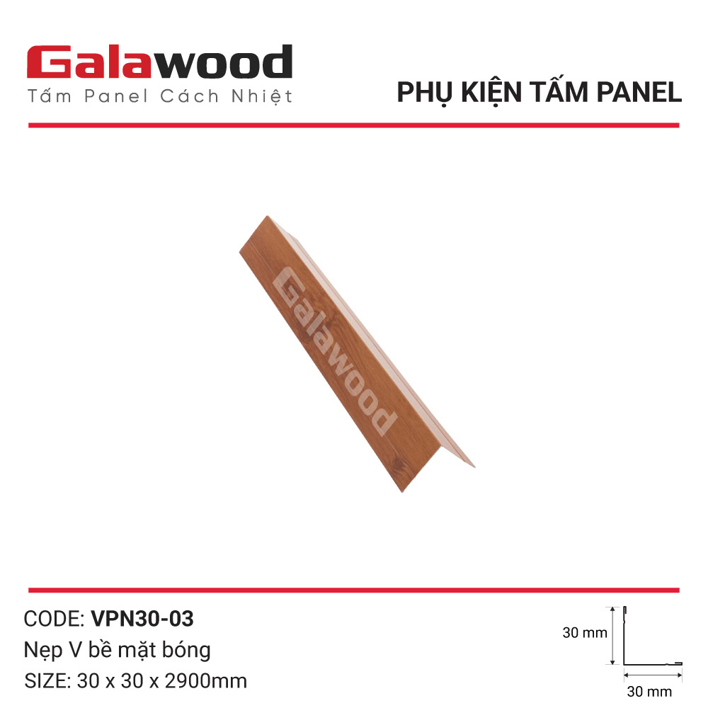 Phụ kiện nẹp chữ V VPN30-03 vân gỗ cánh gián bề mặt bóng cho Panel tôn xốp
