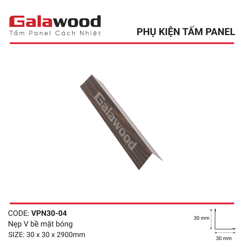 Phụ kiện nẹp chữ V VPN30-04 màu nâu Walnut mặt bóng cho công trình Panel
