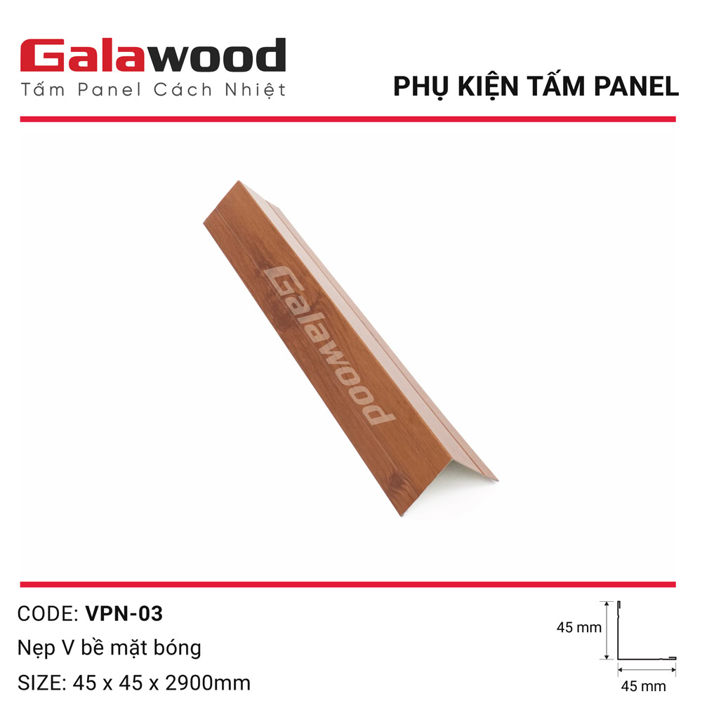 Phụ kiện nẹp V VPN-03 vân gỗ cánh gián bề mặt bóng cho Panel