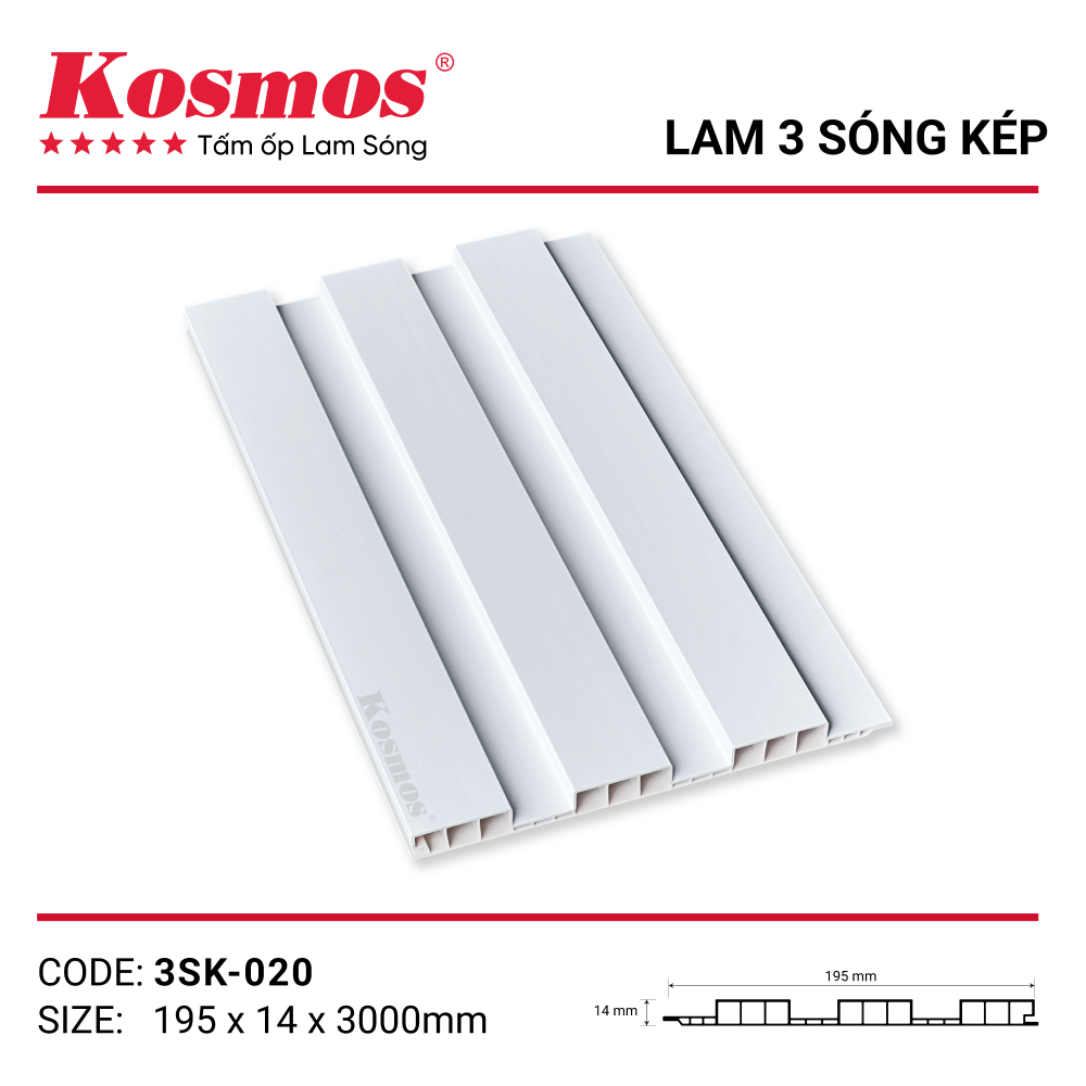 Tấm ốp lam 3 sóng thấp 3SK-020 trắng trơn Tấm ốp lam 3 sóng thấp 3SK-020 trắng trơn