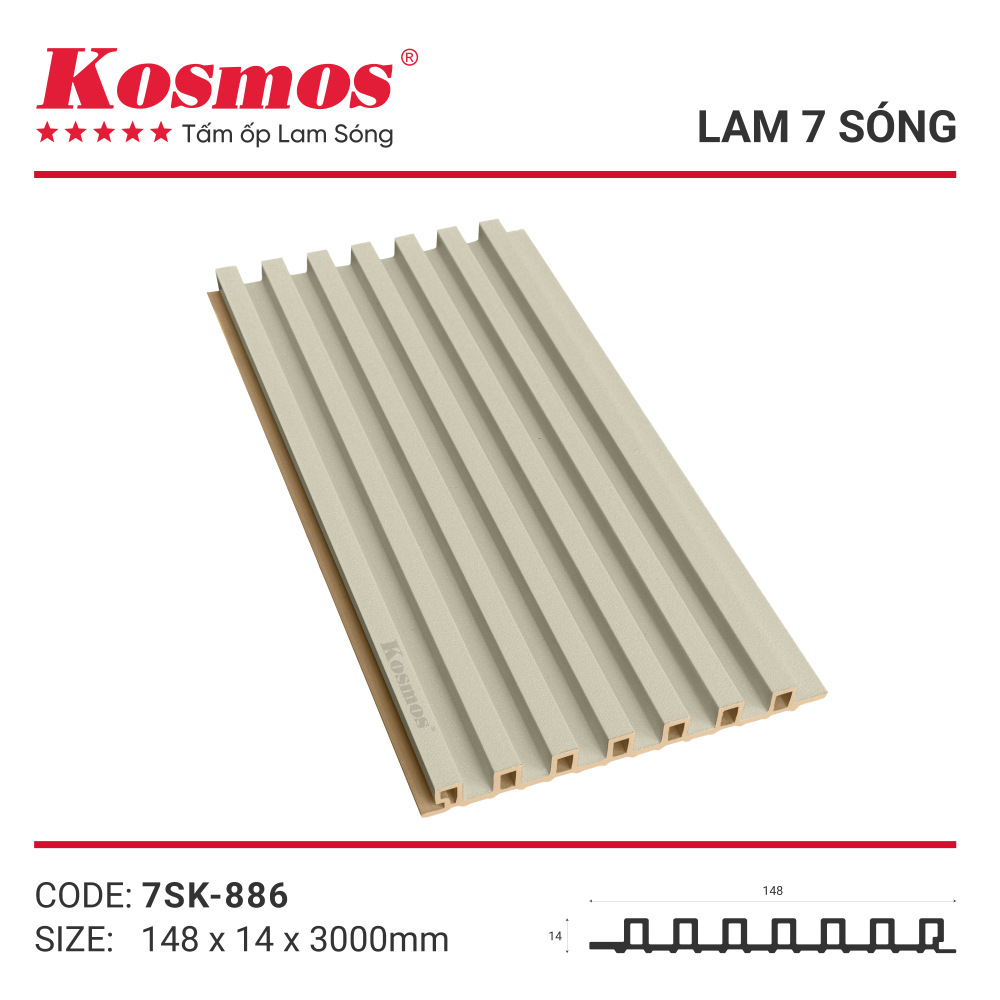 Tấm ốp lam 7 sóng 7SK-886 kem ánh kim