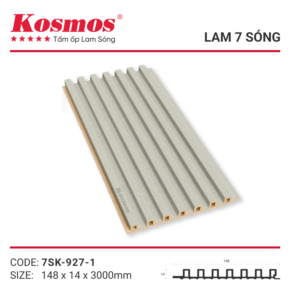 Tấm ốp lam 7 sóng 7SK-927-1 vân vải kem Tấm ốp lam 7 sóng 7SK-927-1 vân vải kem