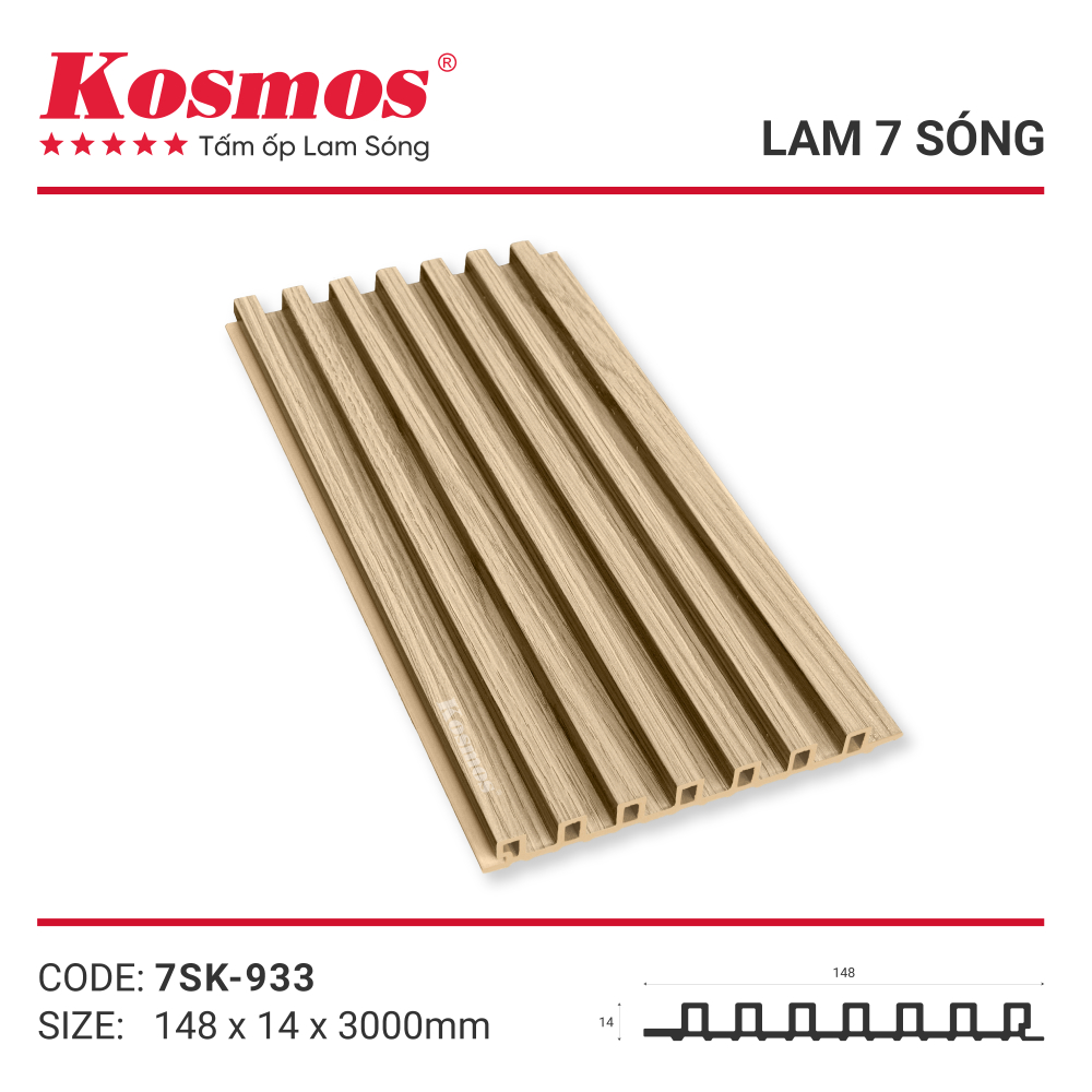 Tấm ốp lam 7 sóng 7SK-933 vàng sồi nhạt vân gỗ