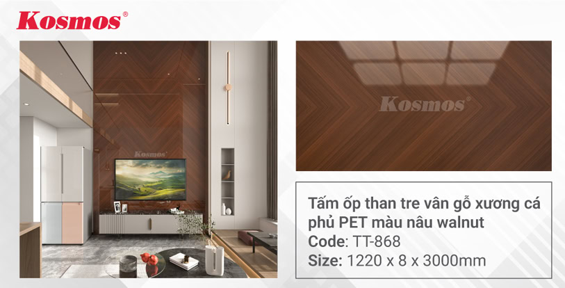 Tấm ốp than tre vân gỗ xương cá phủ PET màu vàng kem TT-869