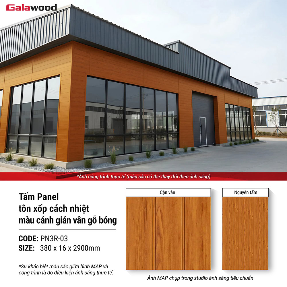 Hình ứng dụng tấm Panel PN3R-03 màu cánh gián vân gỗ bóng Hình ứng dụng tấm Panel PN3R-03 màu cánh gián vân gỗ bóng