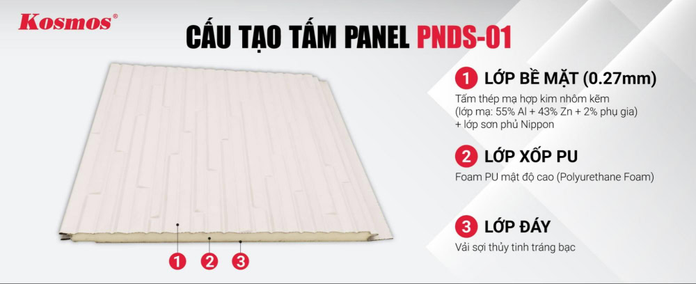 Cấu tạo tấm Panel PNDS-01 trắng vân đá sọc