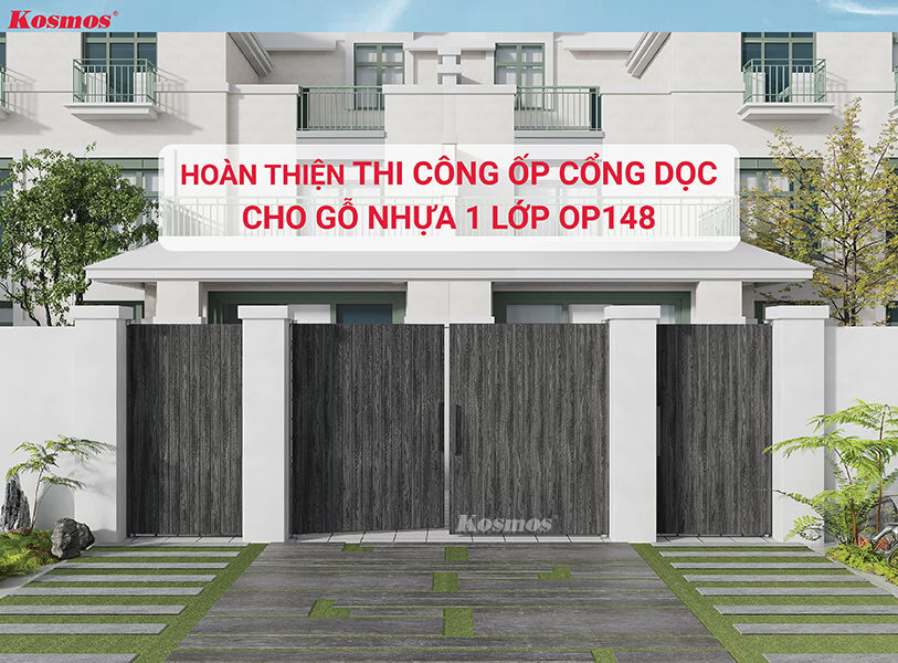 Công trình hoàn thiện ốp cổng dọc bằng gỗ nhựa 1 lớp OP148