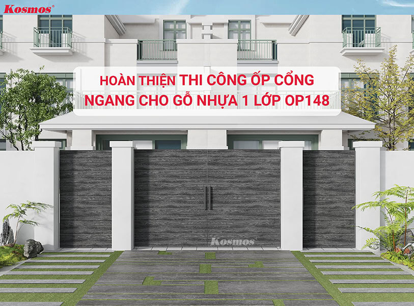 Công trình hoàn thiện ốp cổng ngang bằng gỗ nhựa 1 lớp OP148