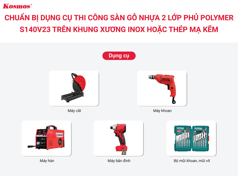 Dụng cụ thi công sàn hèm hở gỗ nhựa 2 lớp phủ Polymer S140V23
