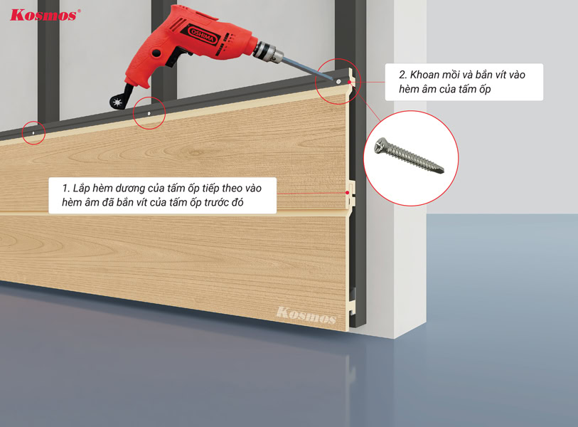 Lắp đặt và cố định tấm ốp thứ 2 Lắp đặt và cố định tấm ốp thứ 2