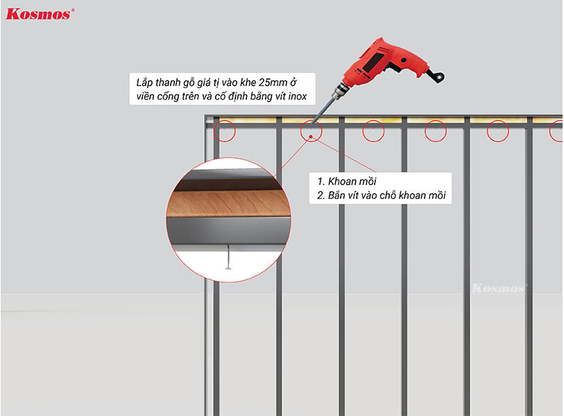 Ốp ngang: Cố định thanh gỗ giá tỵ lên thanh xương