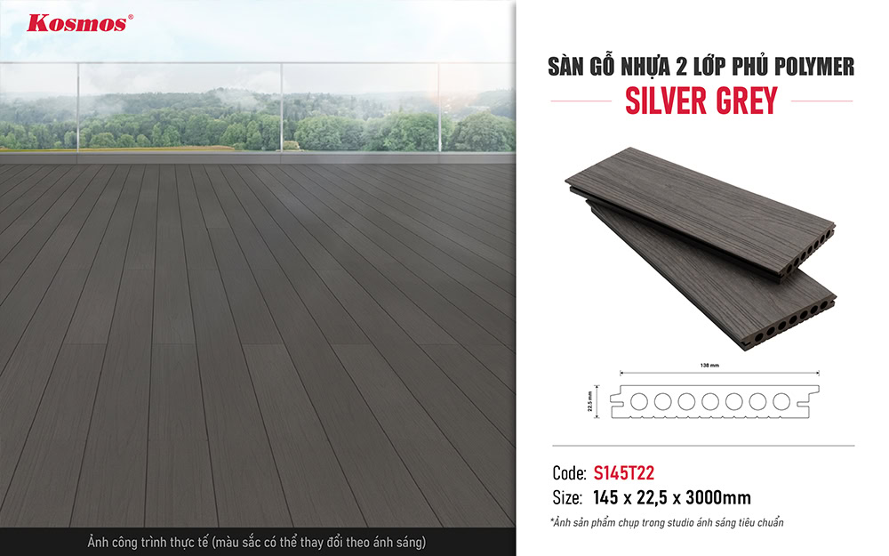 Hình ứng dụng sàn gỗ nhựa phủ polymer S145T22 Silver Grey