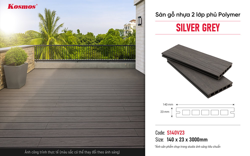 Hình ứng dụng sàn gỗ nhựa phủ Polymer S140V23 Silver Grey