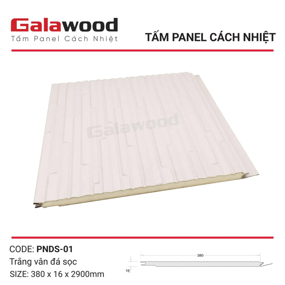 Tấm Panel tôn xốp cách nhiệt ngoài trời PNDS-01 trắng vân đá sọc
