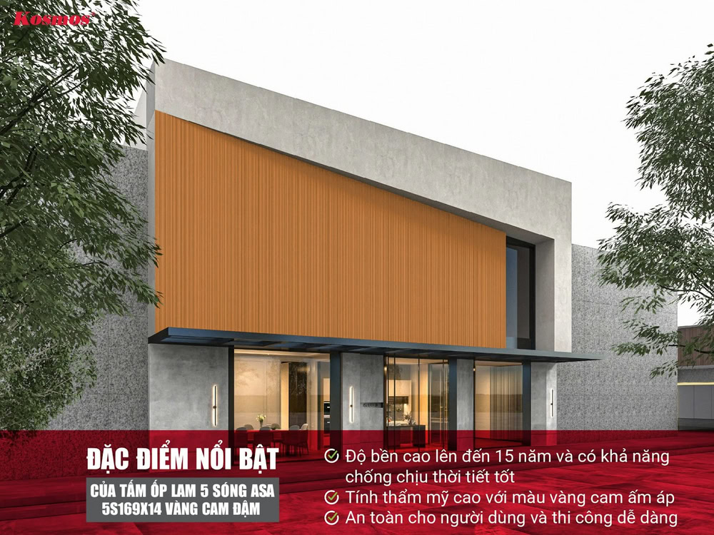 3 đặc điểm nổi bật của tấm ốp lam sóng ASA 5S169X14 vàng cam đậm