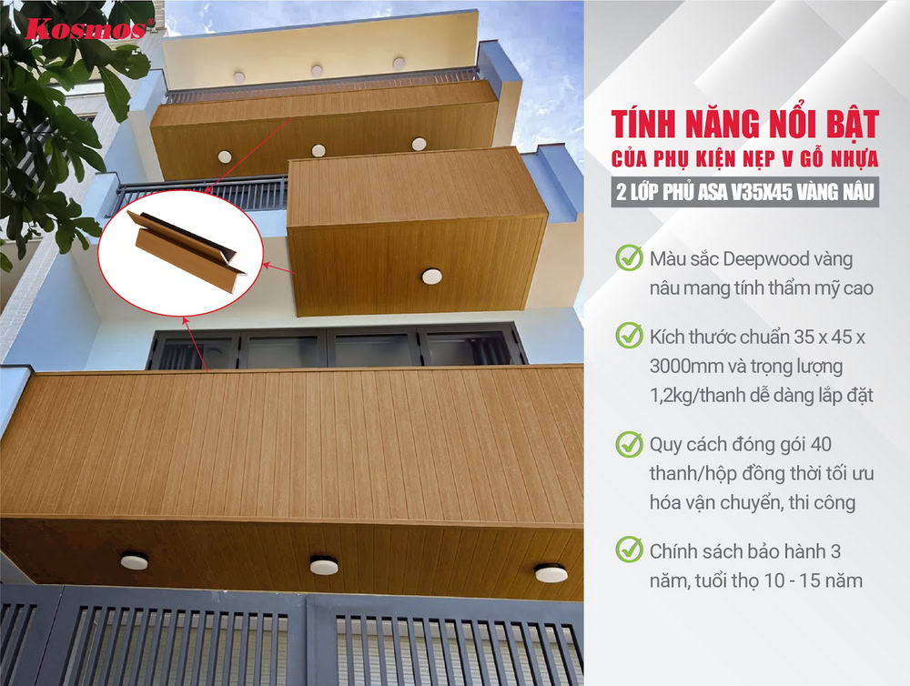 4 tính năng nổi bật của phụ kiện nẹp V gỗ nhựa 2 lớp phủ ASA V35X45 vàng nâu