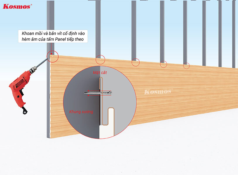 Bắn vít cố định tấm Panel tiếp theo tại hèm âm