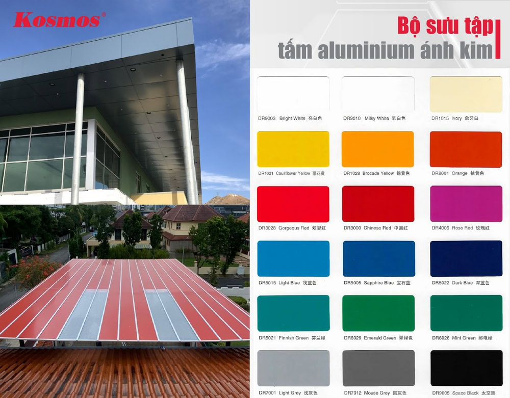 Bộ sưu tập màu sắc các tấm aluminium ốp mái đơn sắc Bộ sưu tập màu sắc các tấm aluminium ốp mái đơn sắc