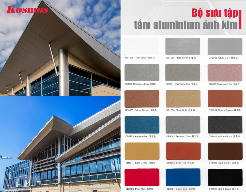Bộ sưu tập màu sắc các tấm aluminium ốp mái sảnh ánh kim Bộ sưu tập màu sắc các tấm aluminium ốp mái sảnh ánh kim